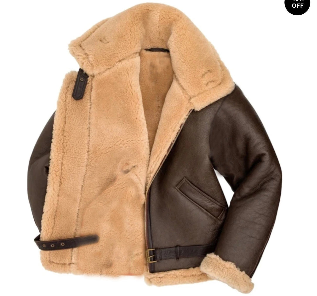 Herren Lammfelljacke mit Taschen und robustem Material EB