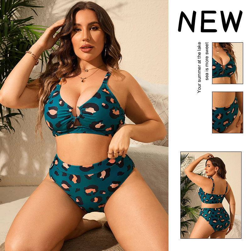 Damen Hochtailliertes Bikini-Set mit modischem Leoprint EB