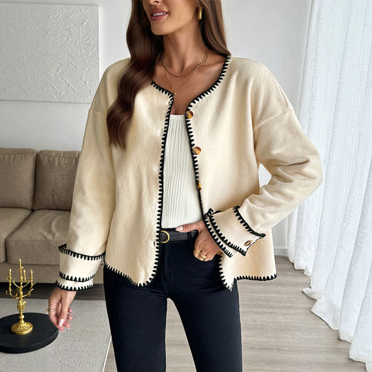 Damen modischer Cardigan mit kontrastierendem Abschluss EB