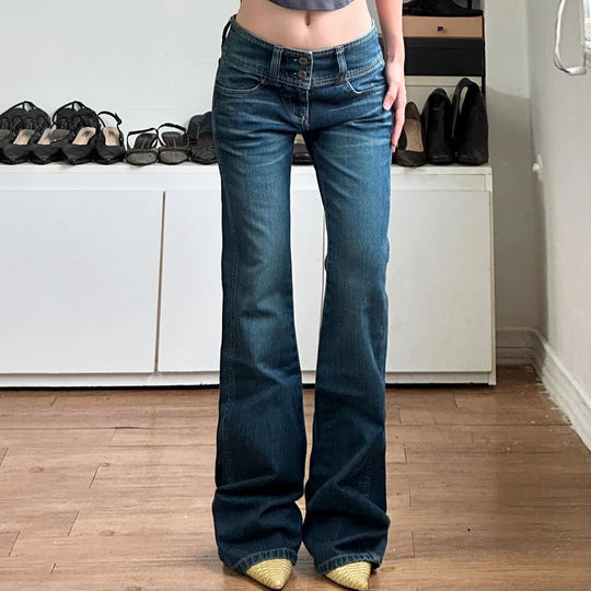 Damen Bootcut Jeans mit hohem Bund und seitlichen Taschen EB