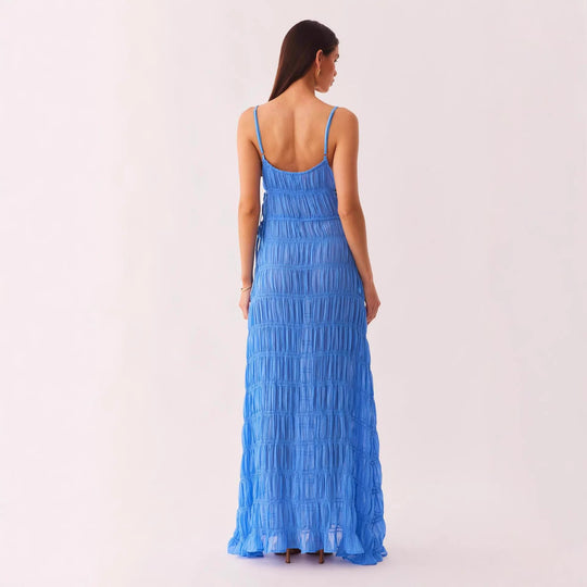 Damen Maxikleid mit raffiniertem Rüschendesign und tiefem V-Ausschnitt EB