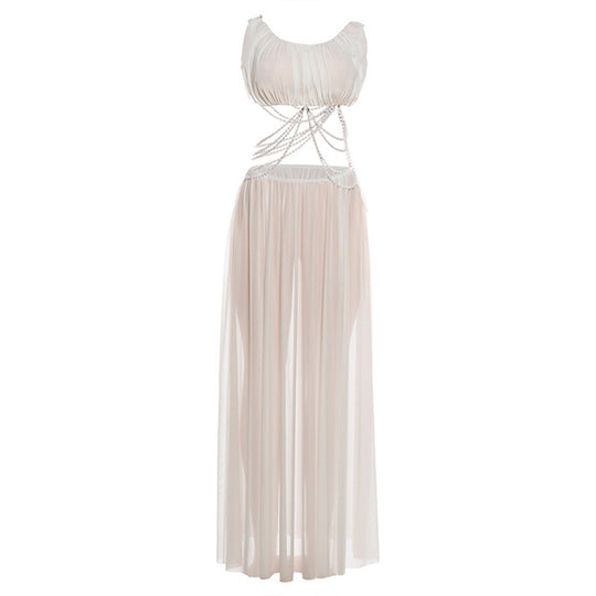 Damen Luxuriöses Chiffon-Maxikleid mit raffinierten Kettendetails und innovativem Schnitt EB