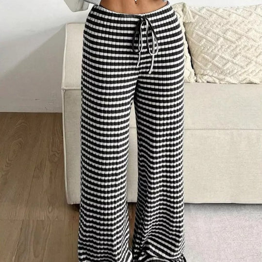 Damen weite Karohose mit elastischem Bund und verstellbarem Kordelzug EB