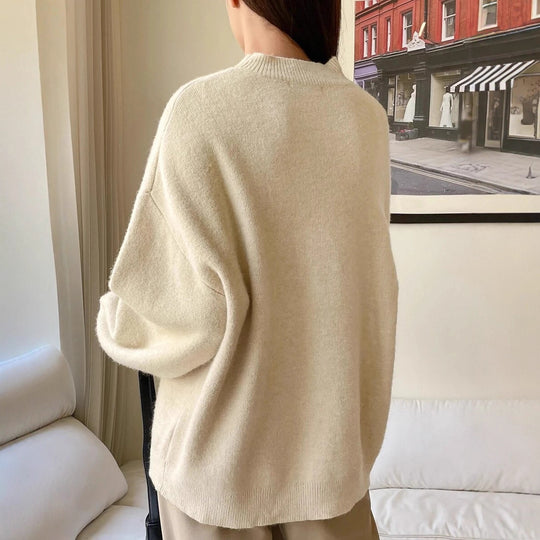 Damen oversized Strickpullover mit Rundhalsausschnitt und breiten Ärmeln EB