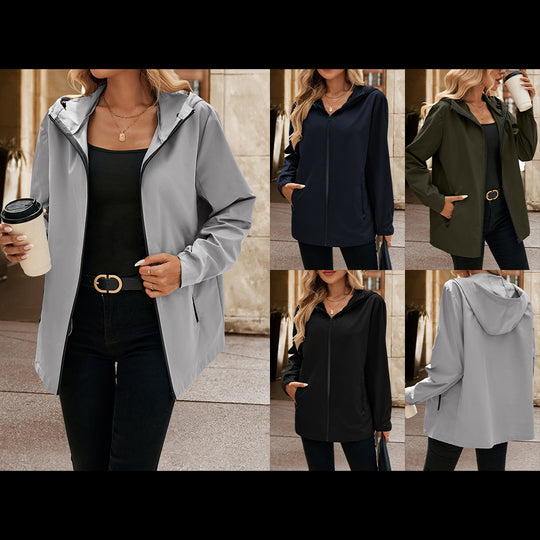 Damen leichte Übergangsjacke mit Kapuze und praktischen Taschen EB