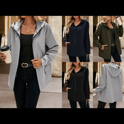 Damen leichte Übergangsjacke mit Kapuze und praktischen Taschen EB