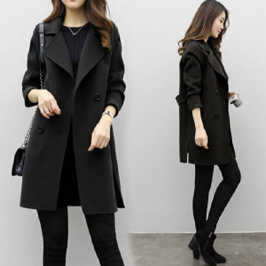 Damen Eleganter Wollmantel mit doppelter Knopfleiste EB