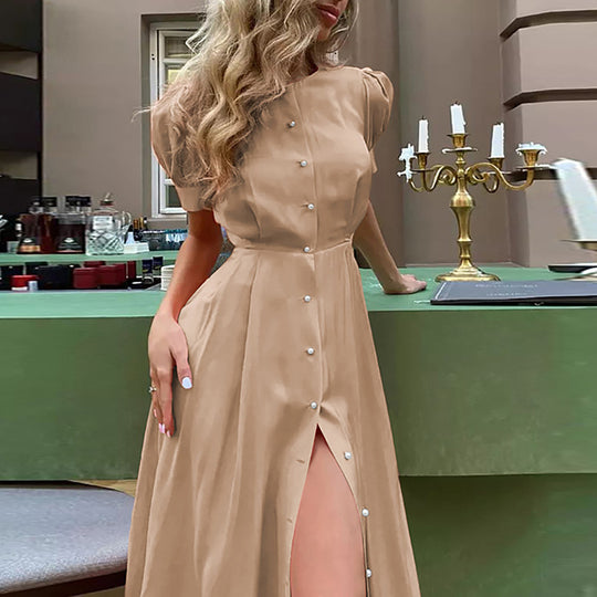 Damen Maxikleid mit Knopfdetail und seitlichem Schlitz EB