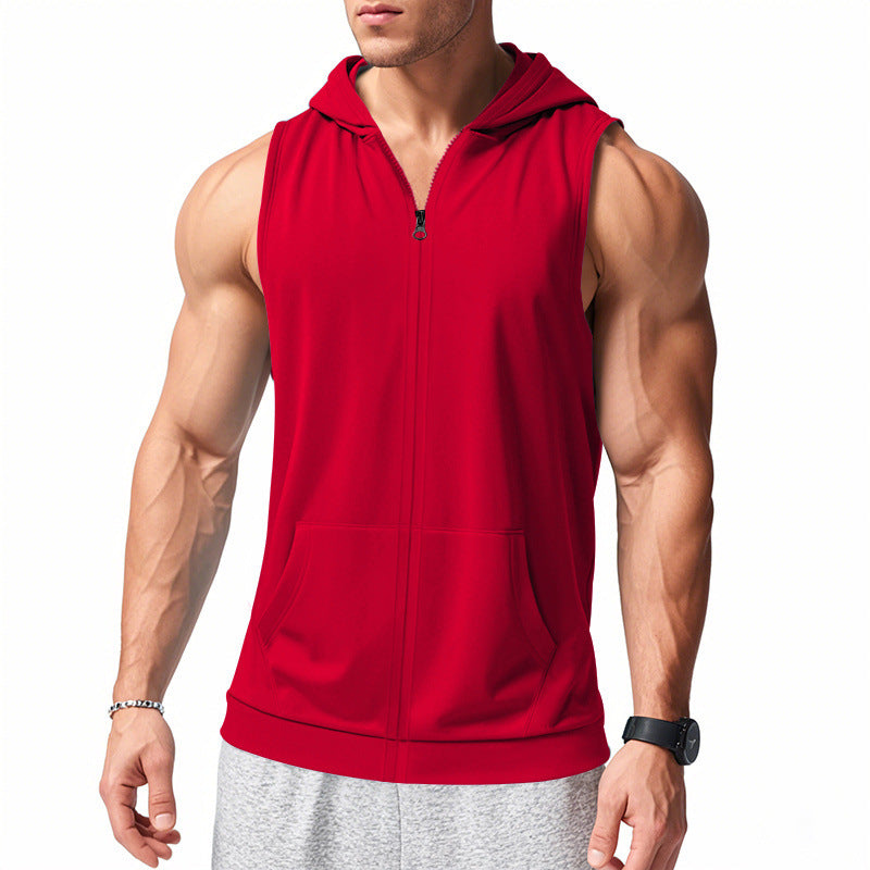 Herren nan funktionale Fitnessweste mit Kapuze, schmaler Passform und Kängurutasche EB