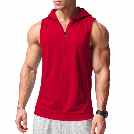 Herren nan funktionale Fitnessweste mit Kapuze, schmaler Passform und Kängurutasche EB