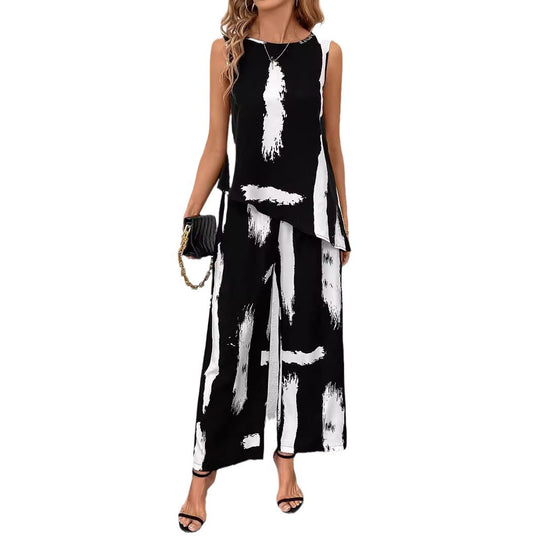 Damen Zweiteiliges Ensemble mit lässigem Schnitt und auffälligem Pinselstrichdesign EB