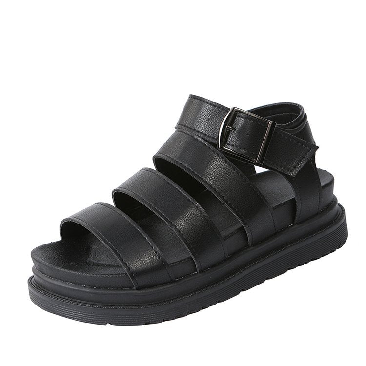 Damen Plateausandalen mit vier Riemen und verstellbarer Metallschnalle EB