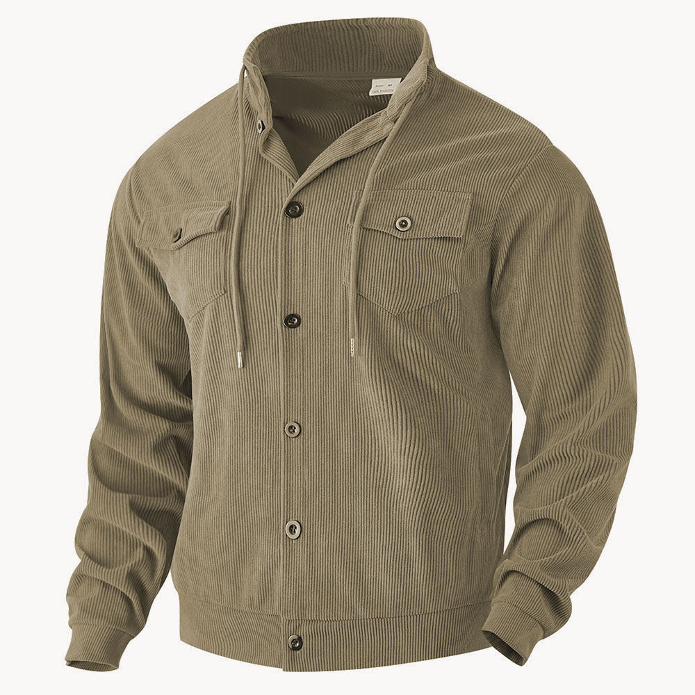 Herren nan strukturierte Cord-Workerjacke mit verdeckter Kapuze, Druckknopfverschluss und aufgesetzten Brusttaschen EB