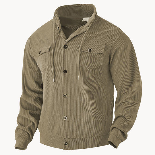 Herren nan strukturierte Cord-Workerjacke mit verdeckter Kapuze, Druckknopfverschluss und aufgesetzten Brusttaschen EB