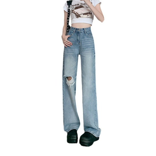 Damen Weit geschnittene Destroyed Jeans im lässigen Vintage-Stil EB