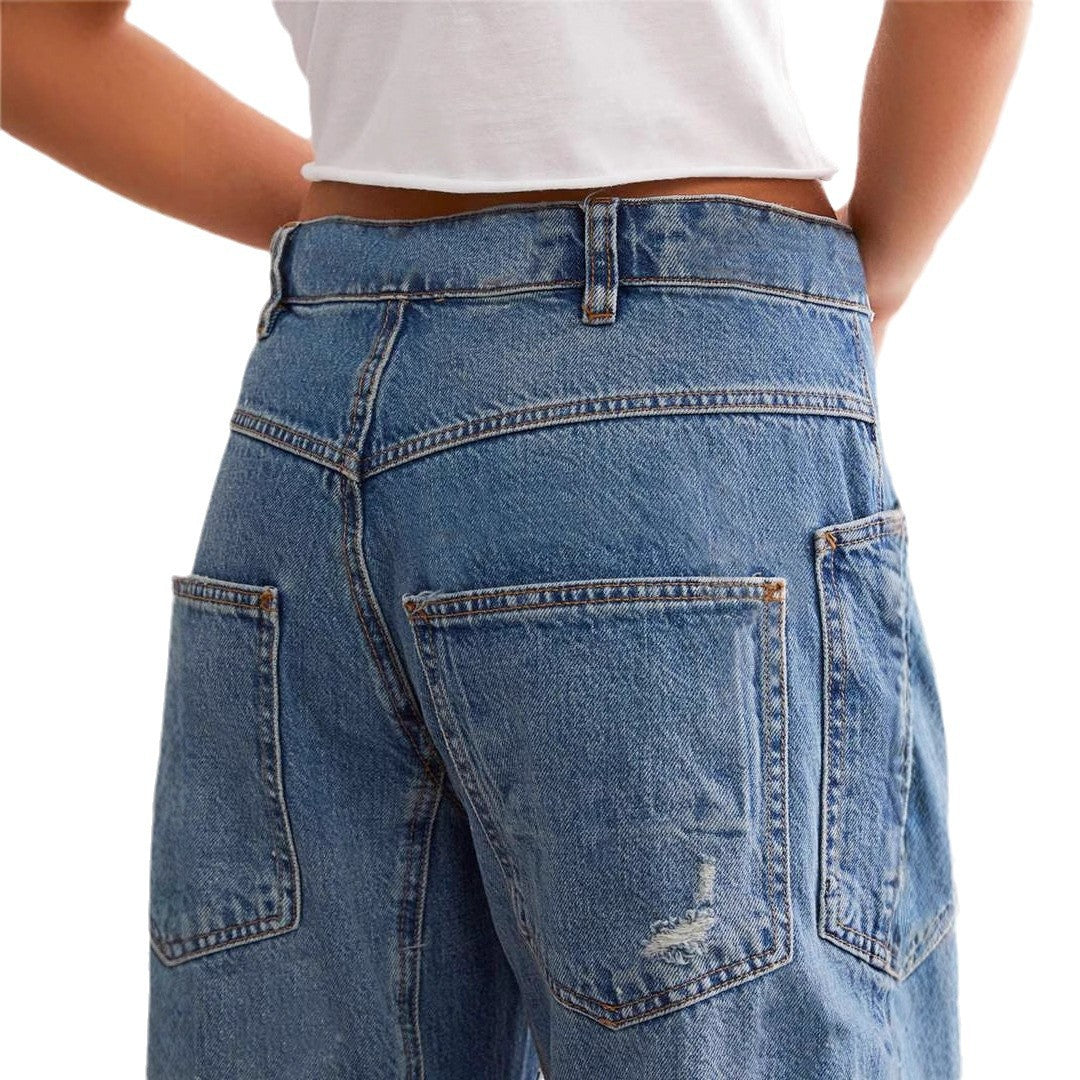 Damen Trendige Vintage Jeans im lässigen Boyfriend-Schnitt mit auffälligen Taschen EB