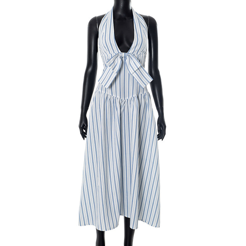 Damen Maxi-Kleid mit lässigem Halterneck und verspieltem Bogen EB