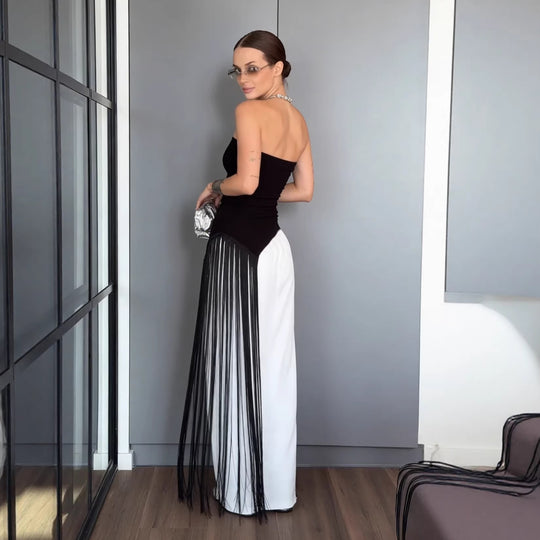 Damen Maxikleid mit schimmerndem Fransen-Design EB
