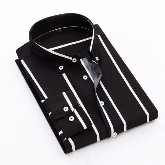 Herren nan gestreiftes Business-Hemd mit Button-Down-Kragen, Brusttasche und bügelleichtem Baumwollmix EB