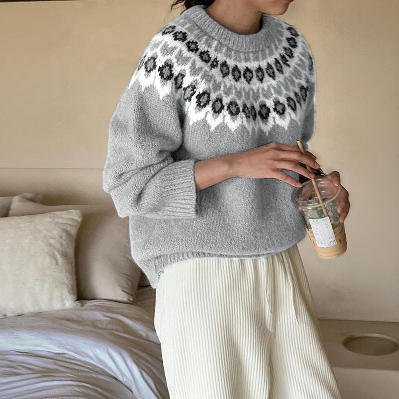 Damen Strickpullover mit skandinavischem Muster und großzügigem Schnitt EB