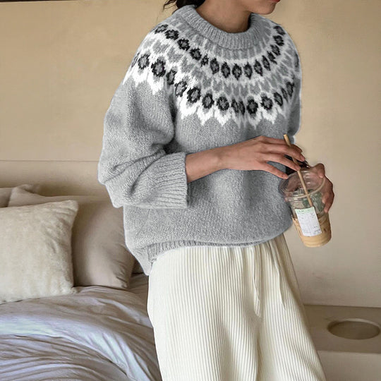 Damen Strickpullover mit skandinavischem Muster und großzügigem Schnitt EB