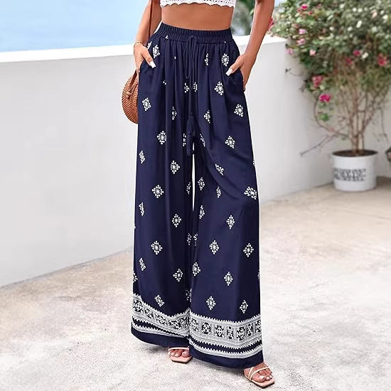 Damen weite Sommerhose mit Boho-Muster EB