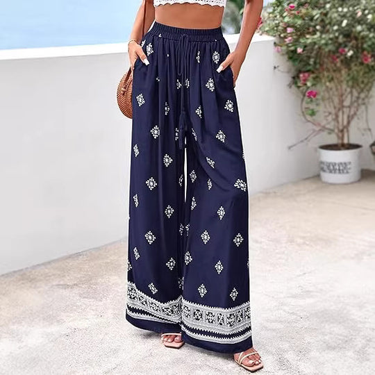 Damen weite Sommerhose mit Boho-Muster EB
