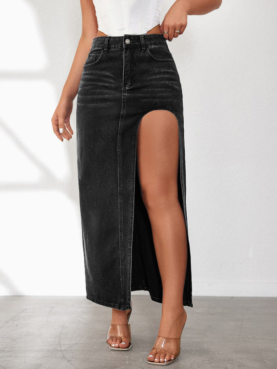Damen Jeansrock mit hohem Schlitz und lässigem Schnitt EB