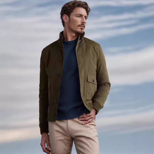 Herren modische Übergangsjacke mit hohen Kragen und aufgesetzten Taschen EB