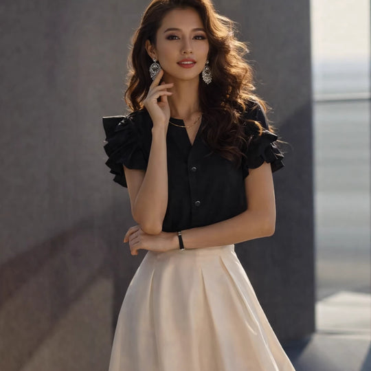 Damen Elegante Bluse mit Rüschendetails im schlichten Design EB