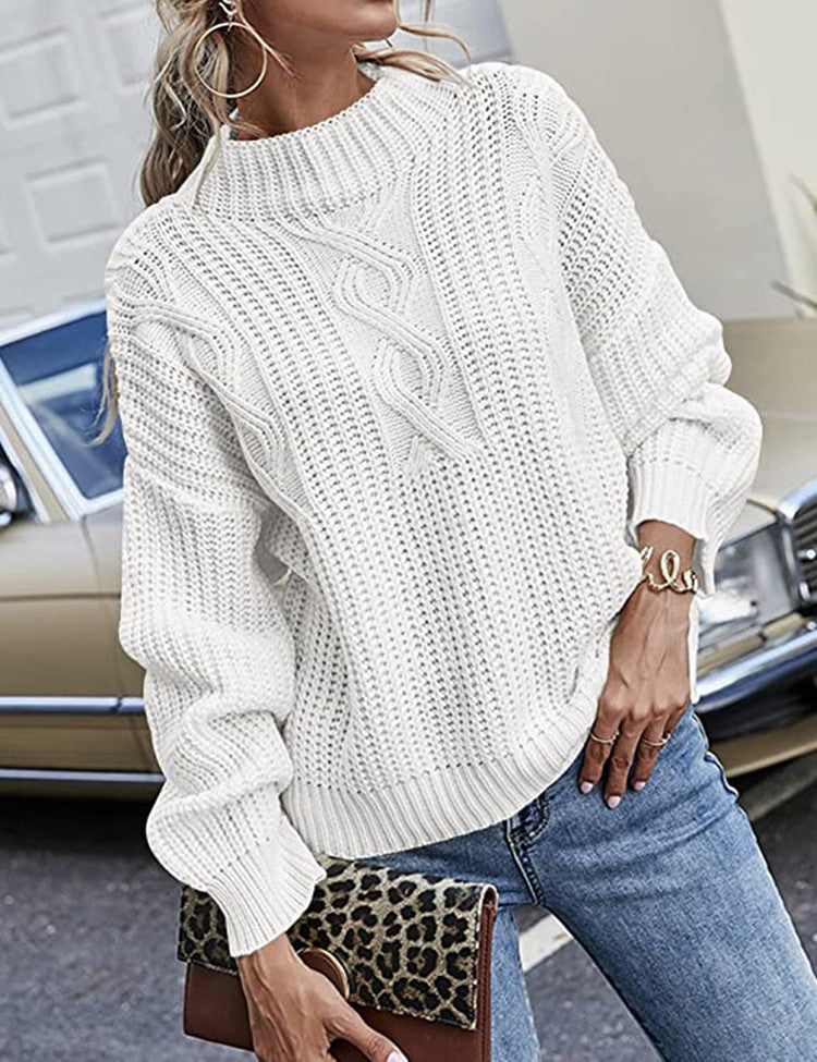 Damen lässiger Strickpullover mit tiefem Rundhalsausschnitt und lockerer Passform EB