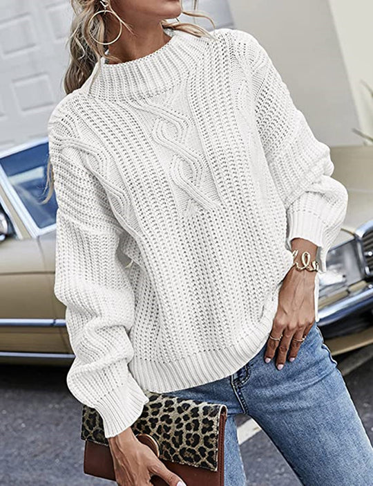 Damen lässiger Strickpullover mit tiefem Rundhalsausschnitt und lockerer Passform EB