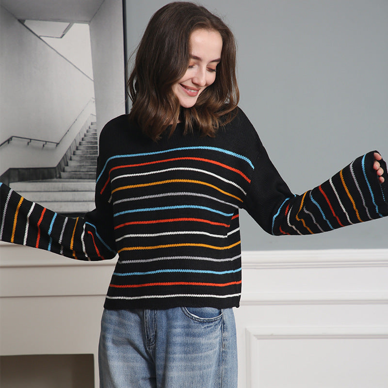 Damen Oversized Streifenpullover aus weichem Material mit weitem Schnitt EB