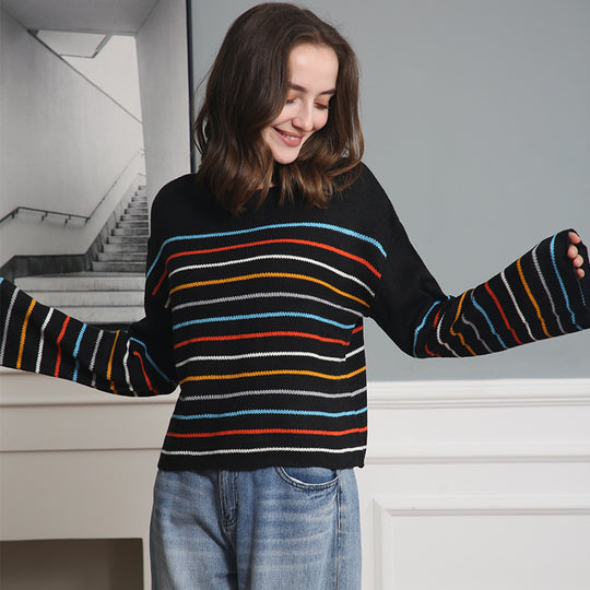 Damen Oversized Streifenpullover aus weichem Material mit weitem Schnitt EB