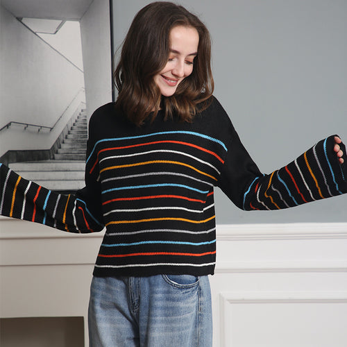 Damen Oversized Streifenpullover aus weichem Material mit weitem Schnitt EB