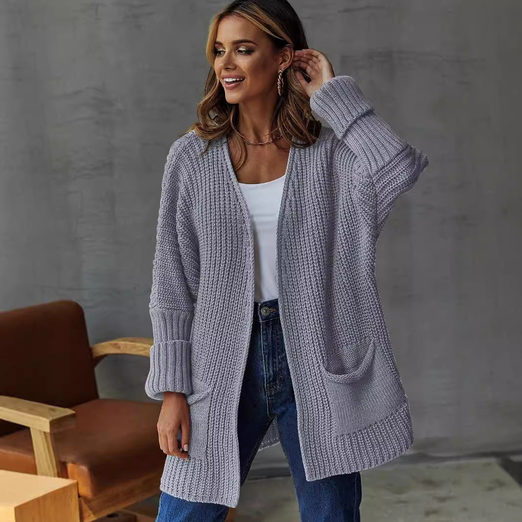 Damen Gemütlicher Strickcardigan mit tiefen Taschen und Strukturmuster EB