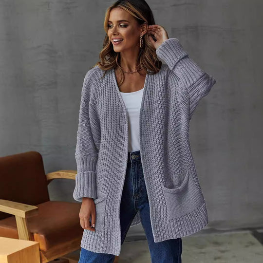 Damen Gemütlicher Strickcardigan mit tiefen Taschen und Strukturmuster EB