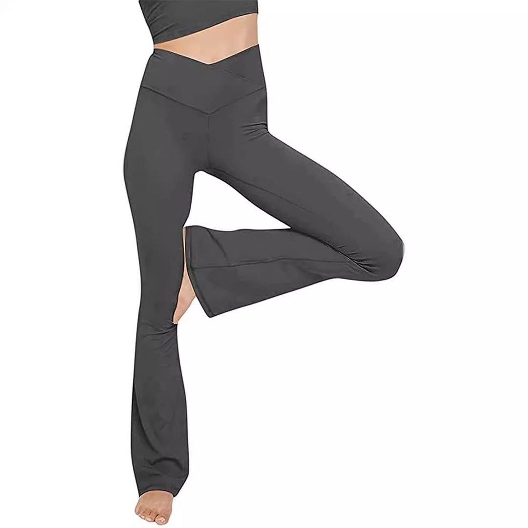 Damen nan taillenhohe Yogahose mit überkreuztem Bund und ausgestelltem Saum mit Schlitz EB