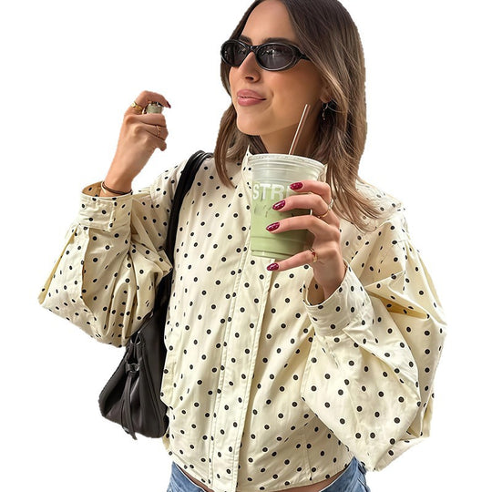 Damen modische Kurzjacke mit Punkten und lässigem Schnitt EB
