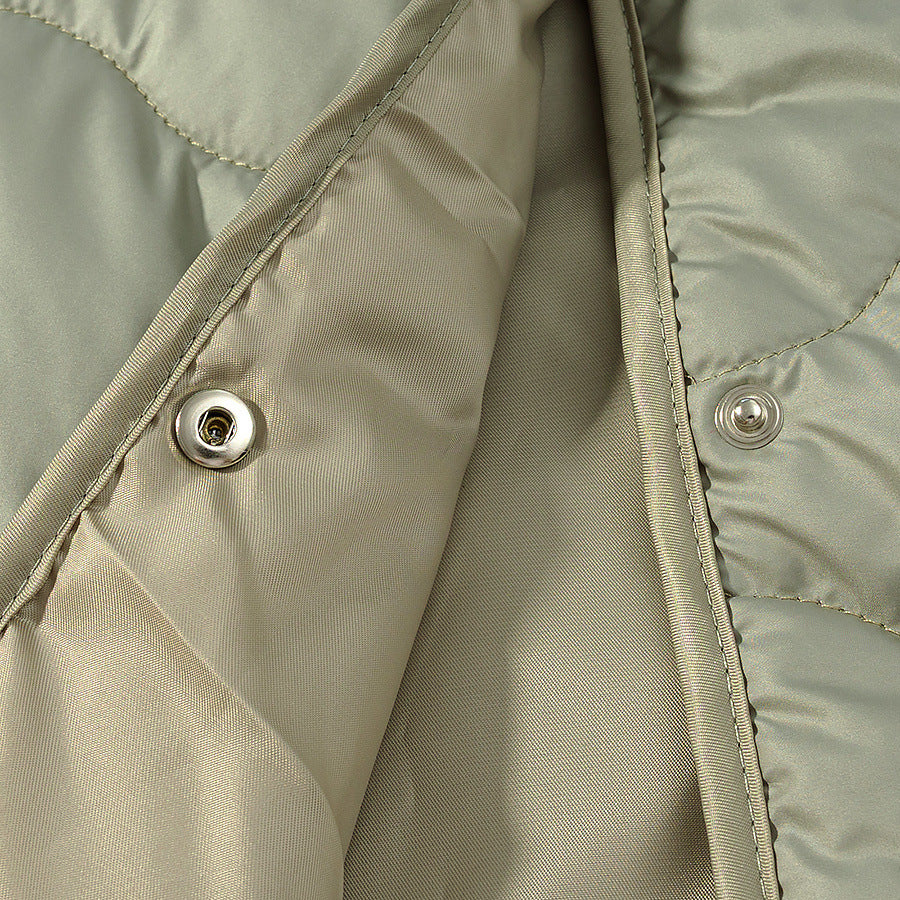 Damen gesteppte Übergangsjacke mit Rundhalsausschnitt und Druckknöpfen EB