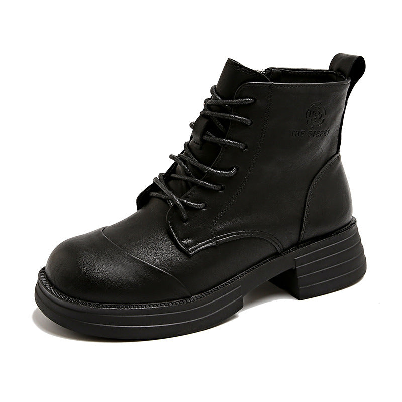 Damen stylische Schnürstiefeletten mit Reißverschluss und robustem Profil EB