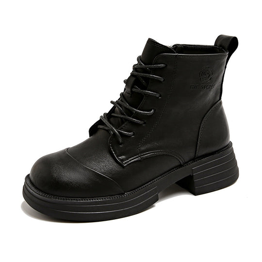 Damen stylische Schnürstiefeletten mit Reißverschluss und robustem Profil EB