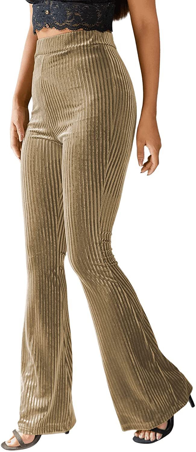 Damen nan hoch taillierte gerippte Samt-Schlaghose mit weitem Schlag und Stretchbund EB