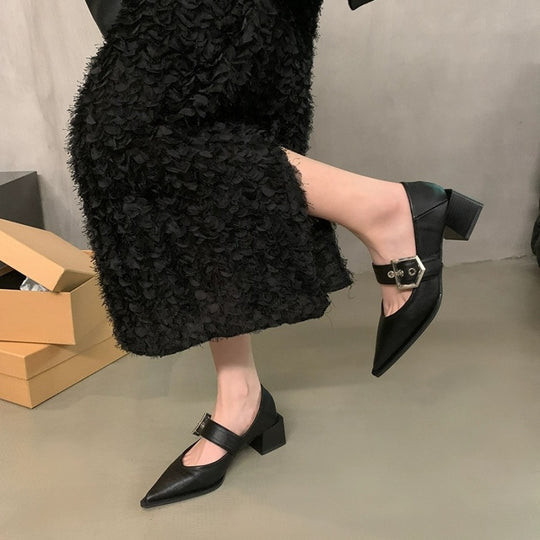 Damen elegante Ballerina-Pumps mit modischem Riemchen und stilvollem Blockabsatz EB