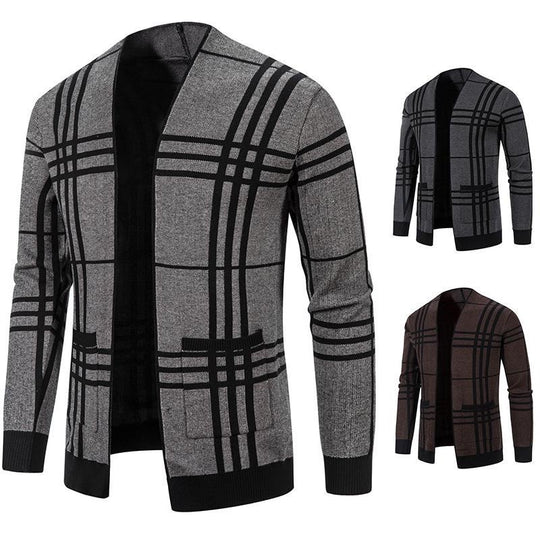 Herren Strickjacke mit modernem Karomuster und praktischem Reißverschluss EB