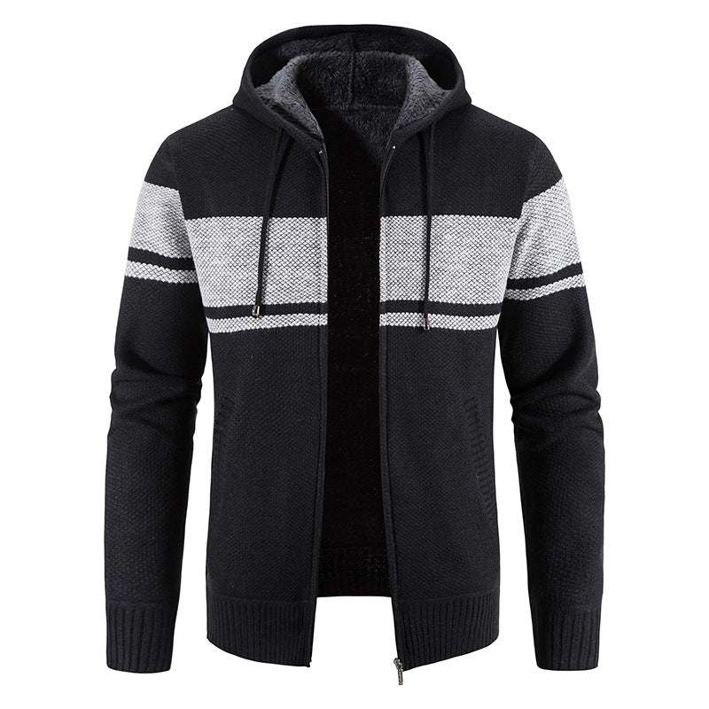 Herren nan gefütterte Strick-Kapuzenjacke mit Teddyfutter, durchgehendem Reißverschluss und Kordelzug EB