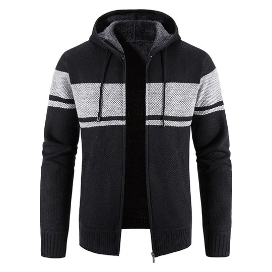 Herren nan gefütterte Strick-Kapuzenjacke mit Teddyfutter, durchgehendem Reißverschluss und Kordelzug EB