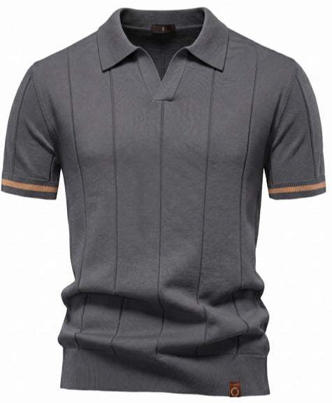 Herren nan strukturiertes Feinstrickpoloshirt mit offenem Reverskragen EB