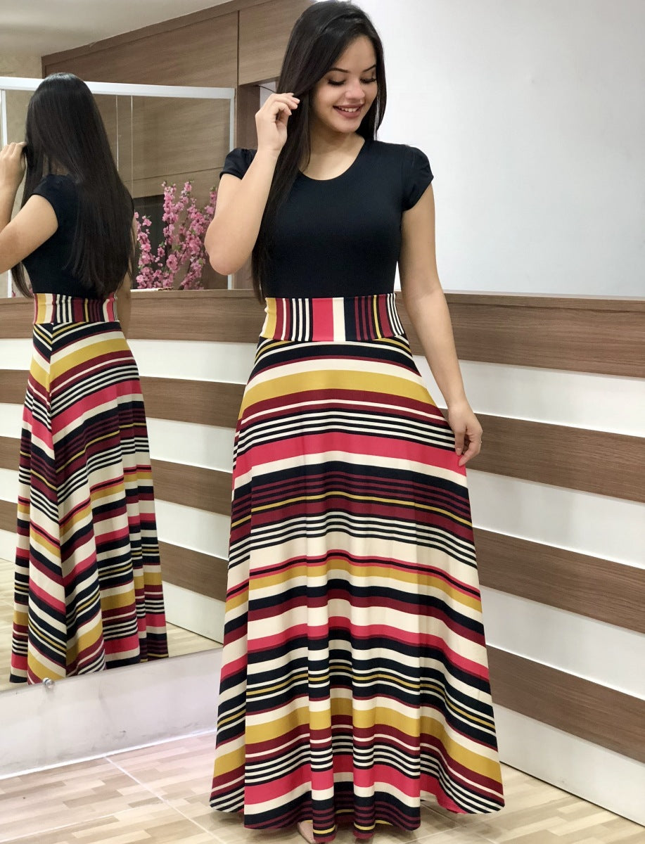 Damen Elegantes Maxikleid mit grafischem Druck und flexiblem Bund EB