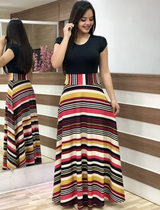 Damen Elegantes Maxikleid mit grafischem Druck und flexiblem Bund EB